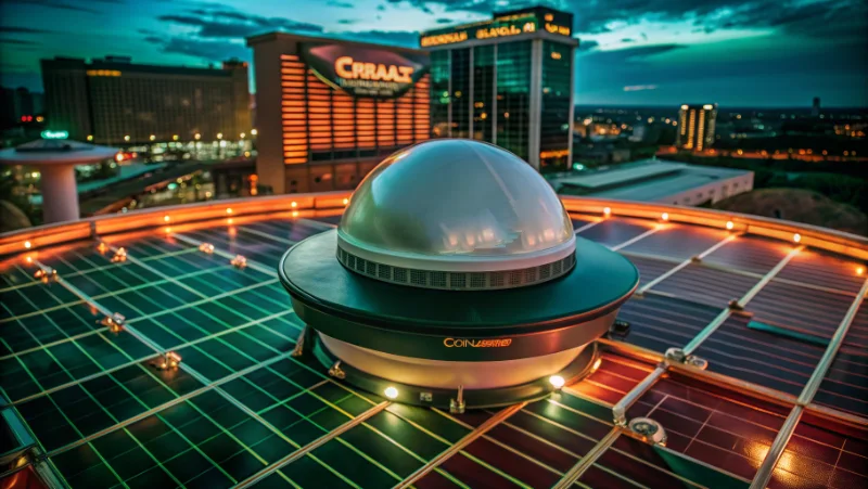Solar powered Ciralight daylighting system installed on casino property roof with GPS tracking dome